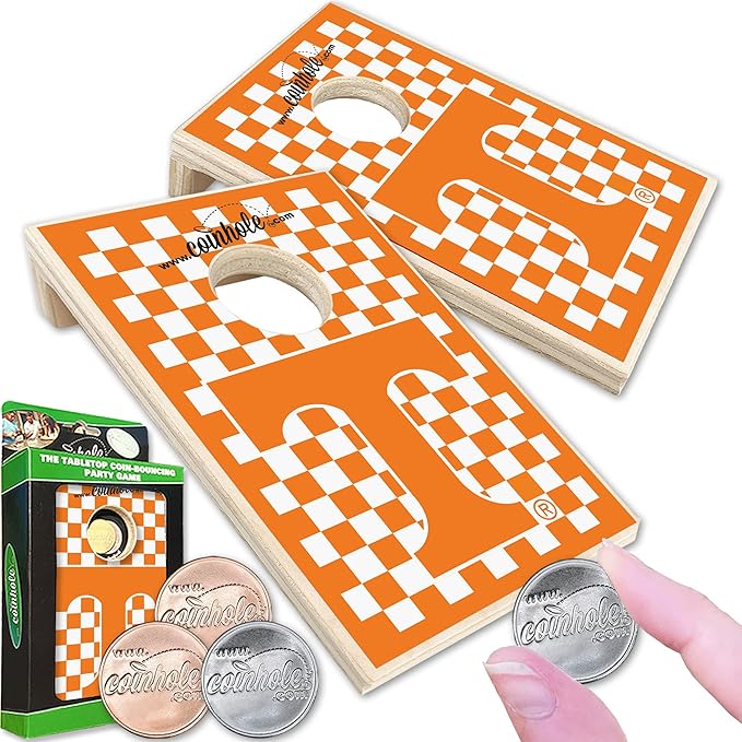 Tabletop Cornhole Game Set | Officially Licensed College Mini Football Cornhole Board Game | Includes Coins