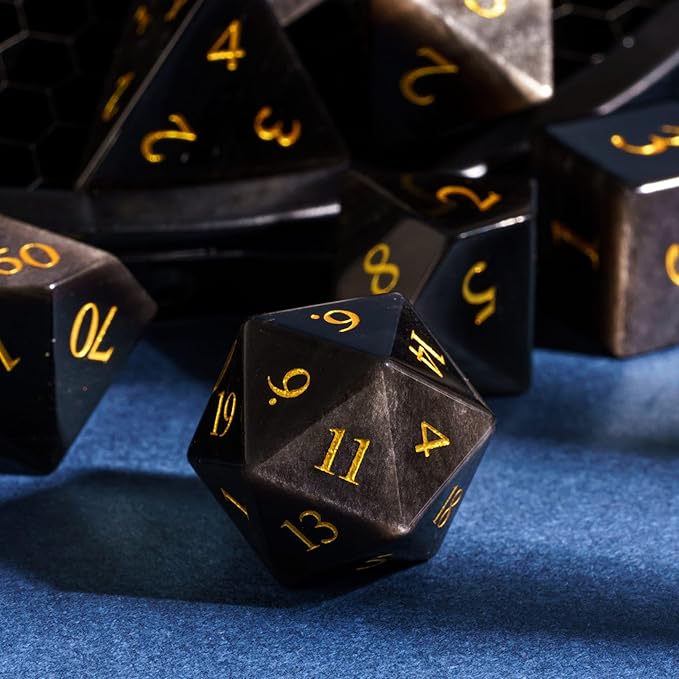 UDIXI Gemstone Dice Set D&D RPG Silver Sheen Obsidian Dice with Gift Case for Dungeons and Dragons Role Palying Games and Tabletop Game