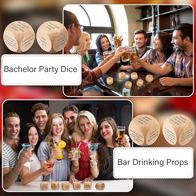 Hanaive 6 Pcs Party Drinking Bar Dice Game Resha Roulette Drinking Game Bachelorette Party for Adults White Elephant Gift Wedding Graduation Birthday(Bar Dice,Wooden)
