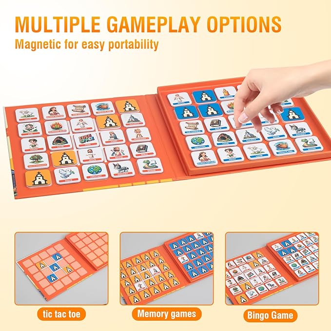 Magnetic 3 in1 Bible Games for Kids -Includes Bingo,Tic-Tac-Toe, Memory Games for Kids Ages 4-8, Perfect for Travel, Family Fun,Christian Game for Toddlers