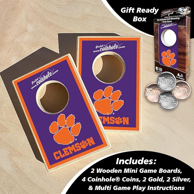 Tabletop Cornhole Game Set | Officially Licensed College Mini Football Cornhole Board Game | Includes Coins