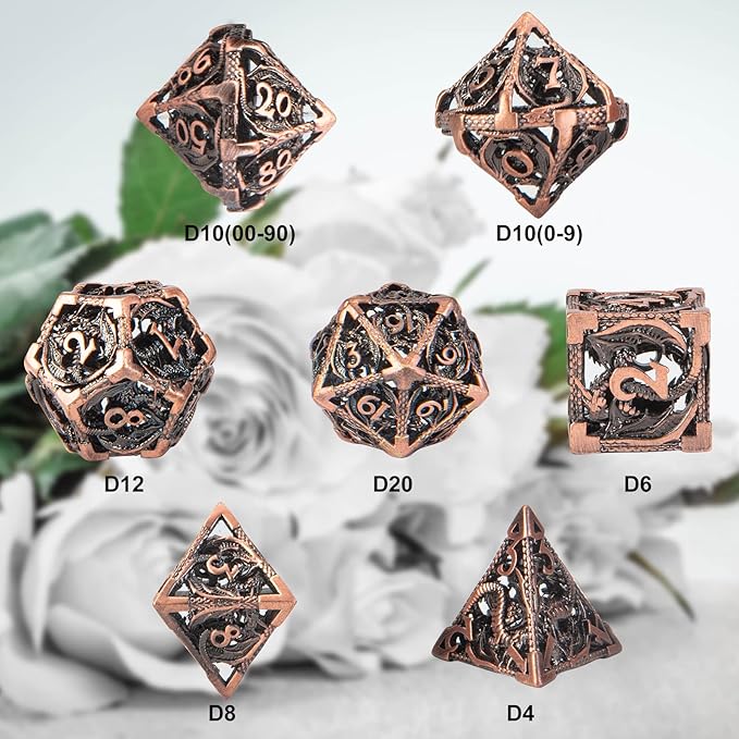 DND Dice,Hollow D&D Metal Dice,Dungeons and Dragons Dice Set with Gift Box,7 PCs Steampunk Polyhedral Dice Games Set for RPG,MTG,Pathfinder,
