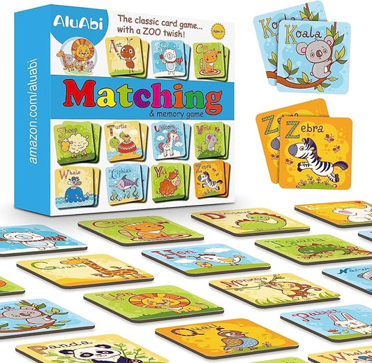 Animal Matching Memory Game Flash Cards for Toddlers,Letter Matching Memory Card Game,Fun Alphabet Flash Cards ABC Learning, Preschool Learning Activities Educational Toys for Boys & Girls Age 4 to 8