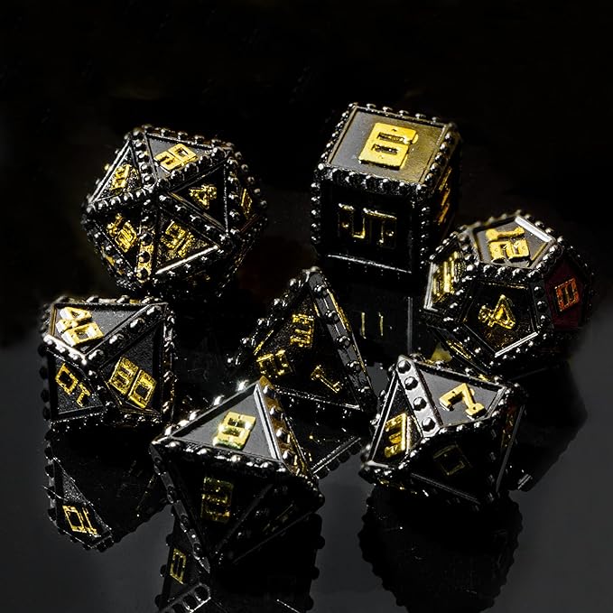 UDIXI Metal Dice Set, Metal DND Dice Set Rivet D&D Dice Set for Dungeons and Dragons Role Playing Games (Black Golden)