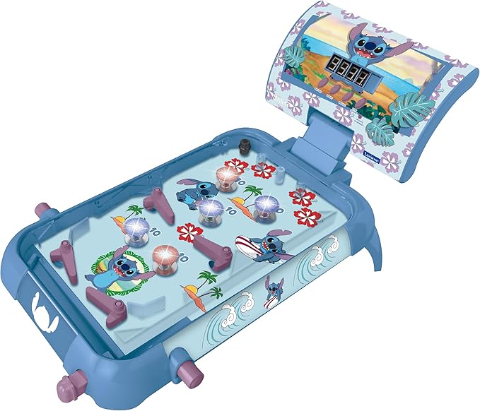 LEXIBOOK, Disney Stitch, Electronic Table Pinball, Action and Reflex Game for Children and Family, LCD Screen, Light and Sound Effects, Blue, JG610D