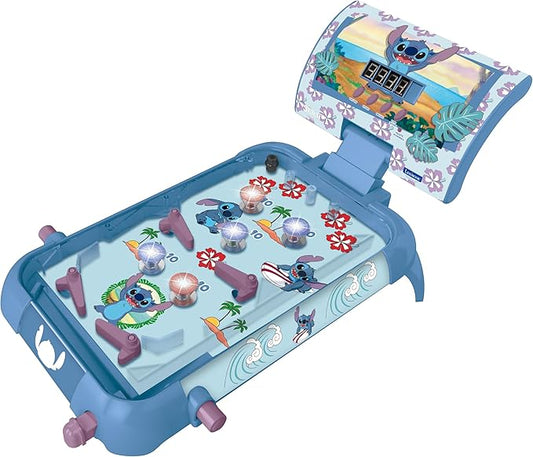 LEXIBOOK, Disney Stitch, Electronic Table Pinball, Action and Reflex Game for Children and Family, LCD Screen, Light and Sound Effects, Blue, JG610D