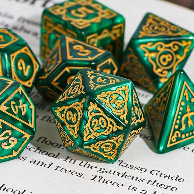 Dice DND, Polyhedral Dice Set(7 Pcs) D&D Dice with Leather Dice Bag for Dungeons and Dragons Role Playing Dice Games RPGs(Druid - Green)