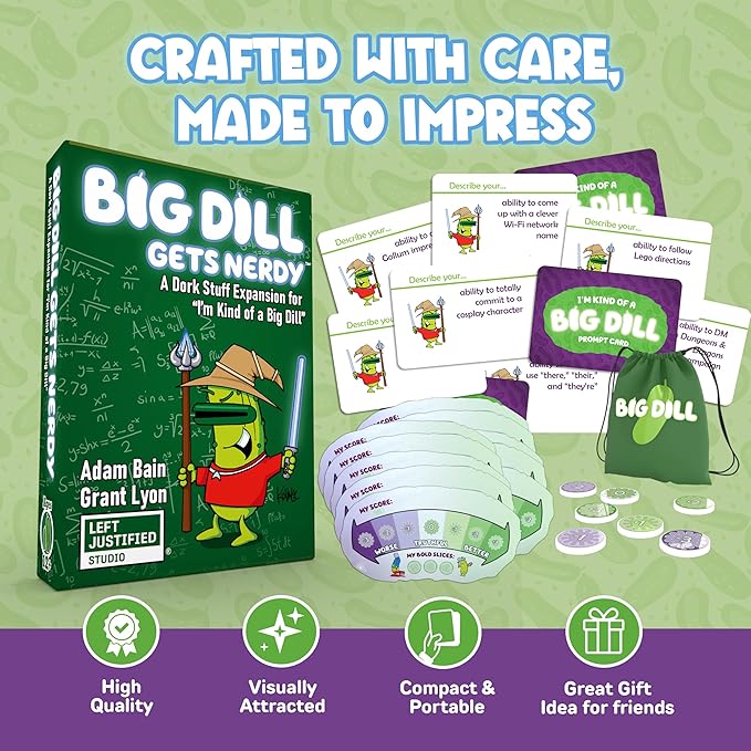 A Big Dill Gets Nerdy — Fun Party Card Game for Family Nights, Teens, Adults & Kids — Mind-Challenging Prompts with Bluffing & Exaggeration for Friends & Family