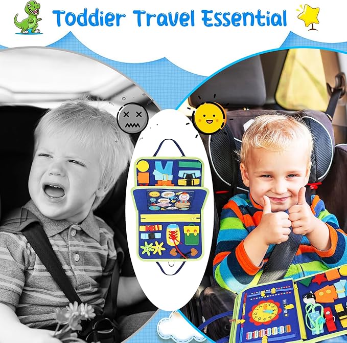 Busy Board for Toddlers 1-4, Montessori Toys with 6 Pages, Blue