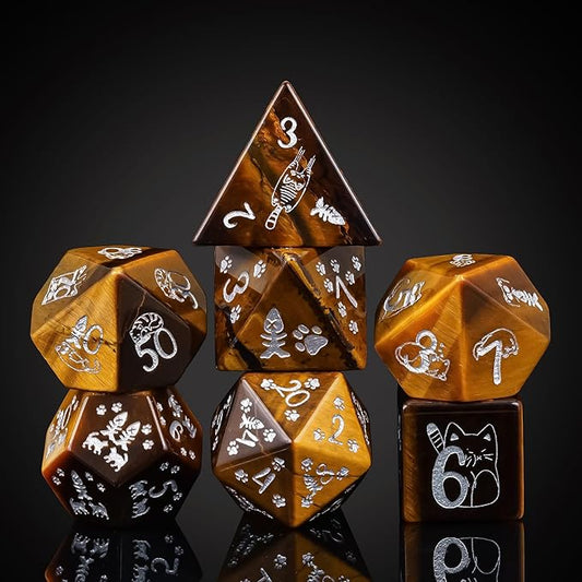 UDIXI Gemstone Dice Set D&D Tiger's Eye Stone Dice with Gift Case for Dungeons and Dragons Tabletop Game