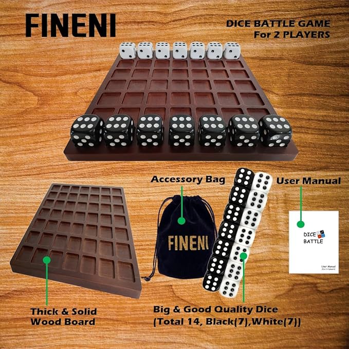 Dice Battle, 2 Player Board Games, Durable 2 Person Wooden Coffee Table Games for Adults, 2 Player Bar Dice Games, Indoor Tabletop Game & 2 Players Wood Table Top Dice Game (Single(2)/Brown)