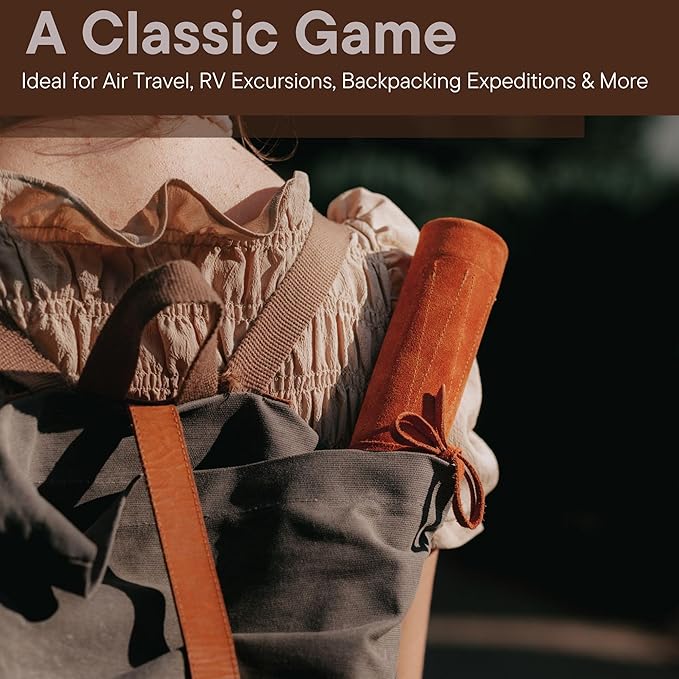 Sondergut Roll-up Portable Suede Deluxe Backgammon Game Set- Elegant Design Engraved Wood Stones Pop-Up Playing Field - Ideal for RV Travel, Cruise, Airplane, Camping, Backpacking, Road Trips, Etc.