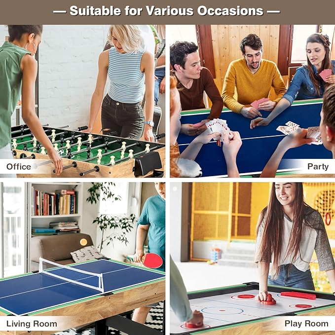 Giantex 10-in-1 Multi Game Table, Combo Game Table Set w/Hockey, Foosball Pool Ping-Pong Chess Cards Checkers Bowling, Shuffleboard, Backgammon, Adult Size Foosball Table for Game Room, Family