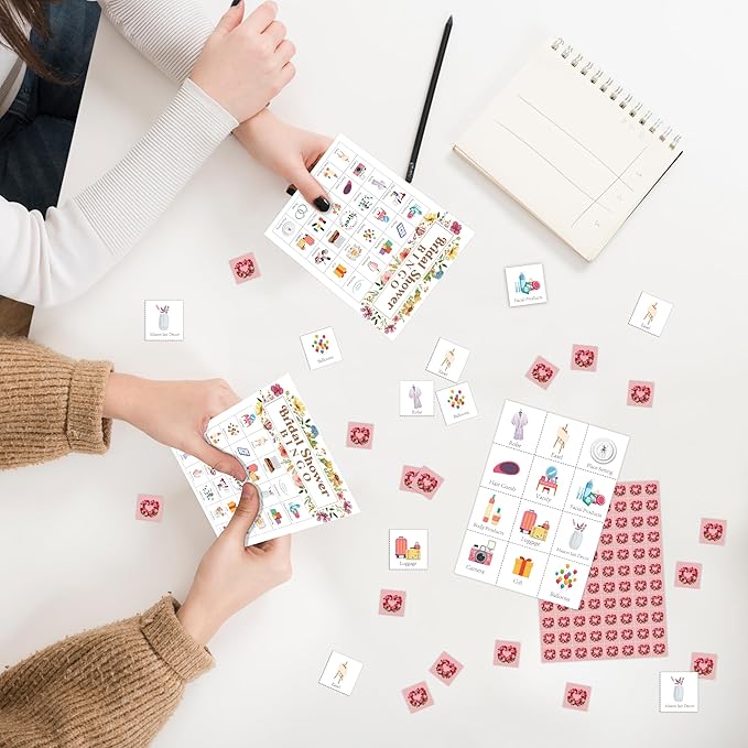 Bridal Shower Bingo Card, Wedding Shower Bingo Game for Adults Large Group Family Friends, Wildflowers Themed Bachelorette Party Favors Supplies, Holiday Games for 24 Players -01