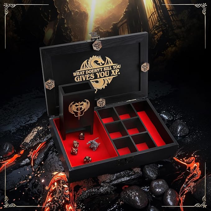 Portable Wooden Dice Tray & Tower with Magnetic Dashboard, Includes Reusable Sheet & Dry Erase Marker, Dice Holder & Box, RPG Storage - Perfect for Dungeons and Dragons, D&D, Board Games
