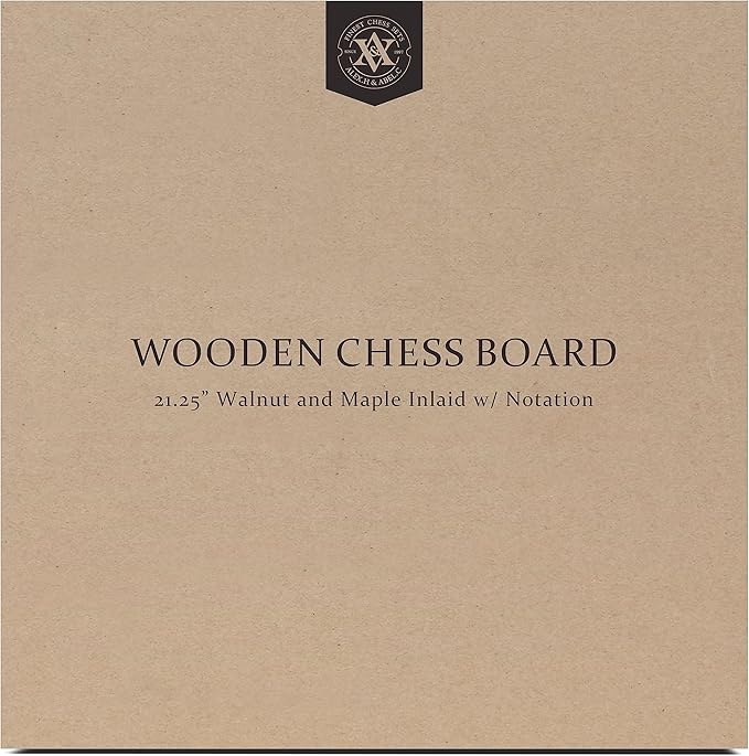 A&A 21.25" Professional Wooden Tournament Chess Board/Walnut & Maple Inlaid / 2.25" Squares w/Notation