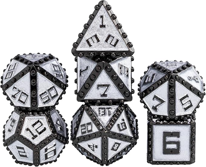UDIXI Metal Dice Set D&D, Rivet Metal DND Dice Set for Dungeons and Dragons Role Playing Games (Black Nickel Silver)
