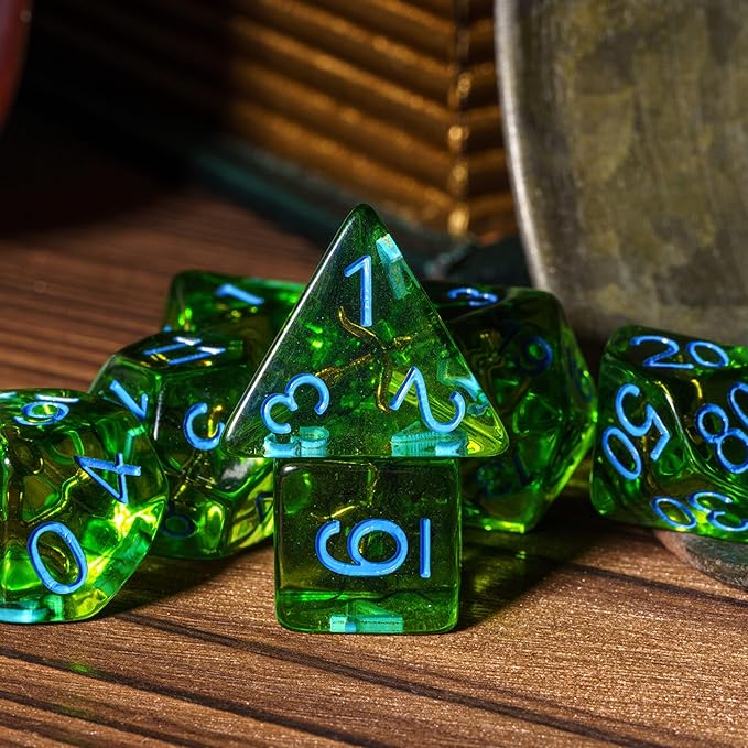 UDIXI 7PCS Polyhedral Dice Set, 7-Die Green DND Dice Set Filled with Bow for Role Playing Games as Dungeons and Dragons RPG Table Games?D&D (Ranger)