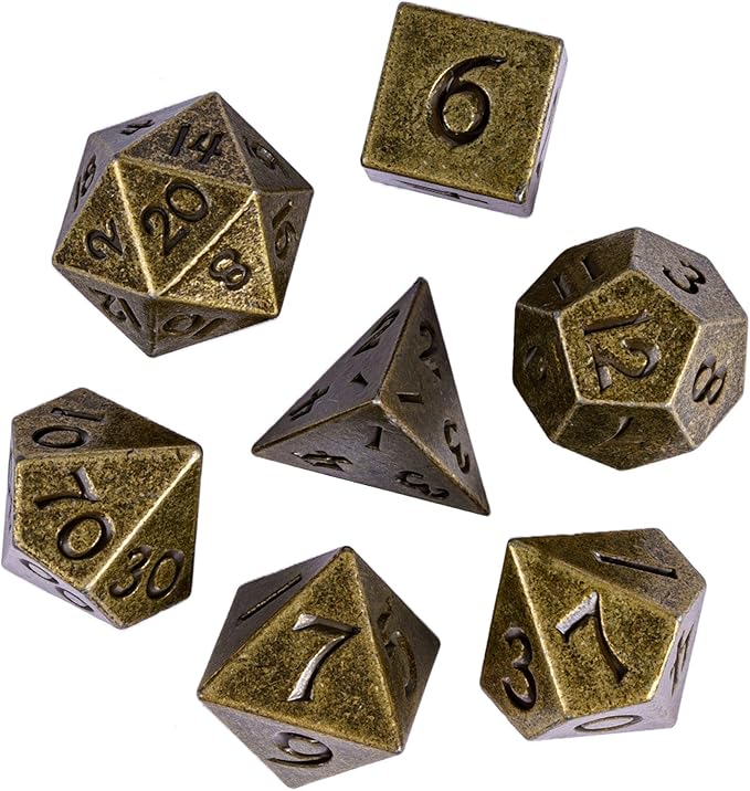 UDIXI 12mm Mini DND Dice Metal Dice Set D&D, 7-Die Polyhedral Dice Set for Dungeons and Dragons Role Playing Game (Bronze)