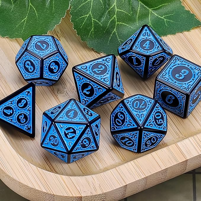 CiaraQ DND Polyhedral Dice Set for Dungeons and Dragons RPG MTG Role Playing Table Games-with 1 Dice Pouch (Blue Engraved Dice)