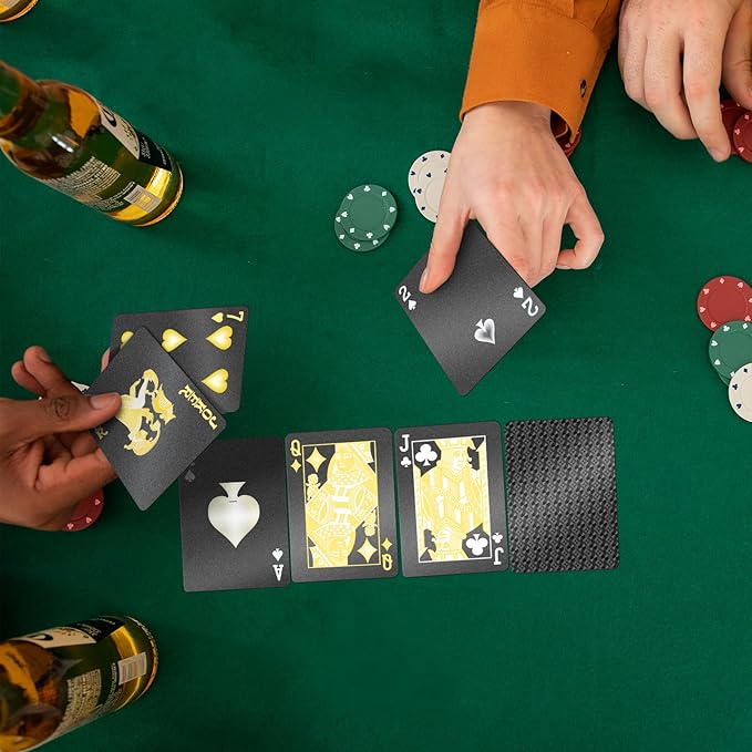 BIERDORF Waterproof Playing Cards - Durable Cool Plastic Deck of Cards - Standard Index Professional Poker Cards - Vintage Casino Card Themed Games for Family or Adults - 2 Pack of Black Diamond Style