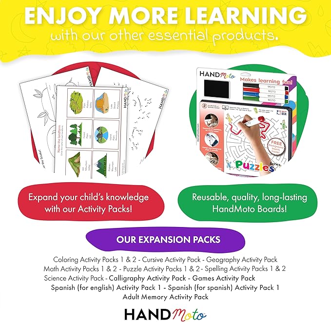 HANDMoto Calligraphy Workbook for Kids - Our Calligraphy Practice Activity Sheets make Practicing Easy and Enjoyable - Our Calligraphy Kits for Beginners are easy to use with our Whiteboard, 9x12