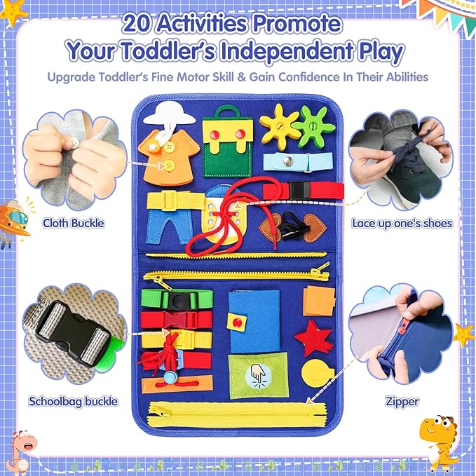 Montessori Busy Board Boy, Toddler Toys for 1 2 3+ Year Old Boy, Toddler Busy Book Educational Learning Sensory Activity Toys for Road Airplane Travel Toys for Kids with Autism