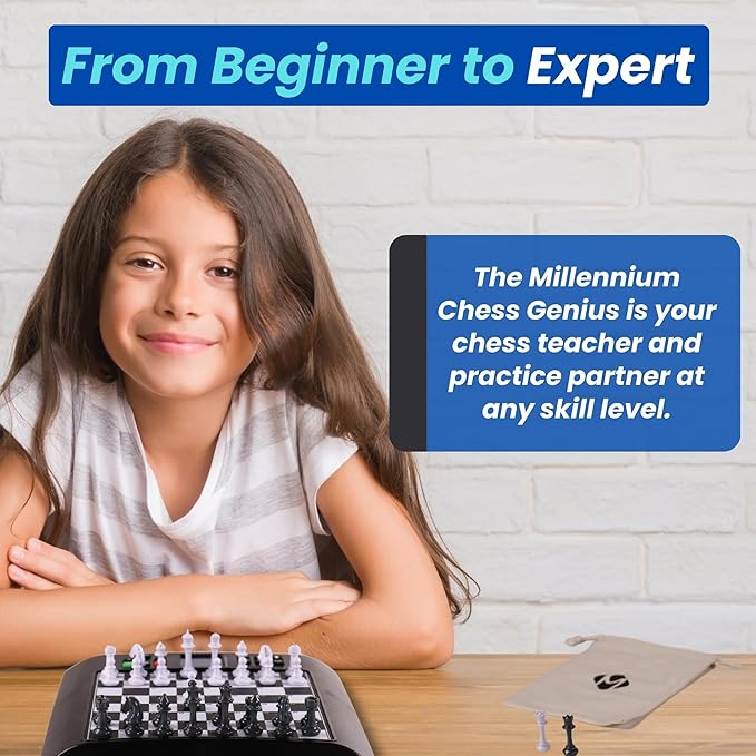 Millennium ChessGenius - Advanced Electronic Chess Board with Customizable Difficulty - Ideal for Beginners to Advanced Players - Magnetic Pieces - Smart Chess Computer - AI Chess Teacher and Trainer