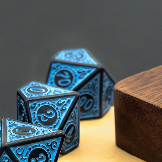 DND Dice Set -D&D Polyhedral Dice (7 Pcs) with Leather Dice Bag for Dungeons and Dragons Role Playing Dice Games RPGs (Blue with Black Edge)