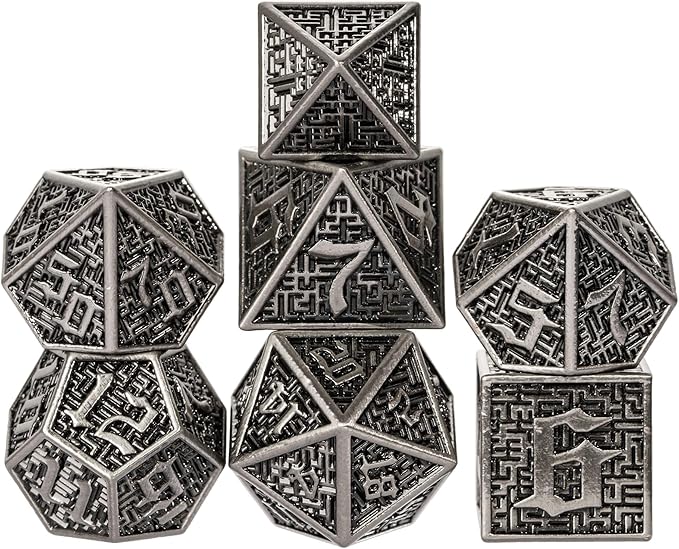 UDIXI Metal DND Dice 7PCS Polyhedral Dice Set D&D Metal Dice Ancient Silver for RPG Dungeons and Dragons Role Playing Games