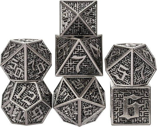 UDIXI Metal DND Dice 7PCS Polyhedral Dice Set D&D Metal Dice Ancient Silver for RPG Dungeons and Dragons Role Playing Games