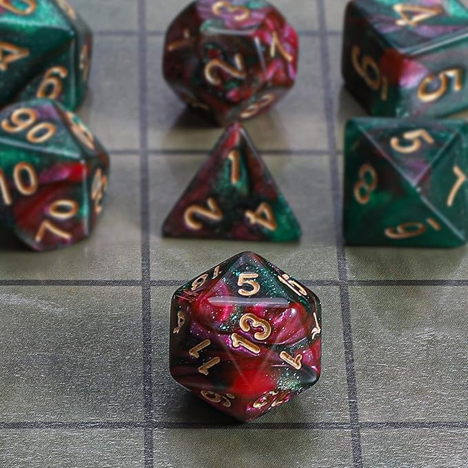 CiaraQ DND Polyhedral Dice Set with a Black Dice Bag for D&D RPG MTG Role Playing Table Games
