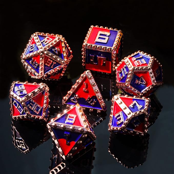 UDIXIUDIXI Metal Dice Set D&D, Metal DND Dice Set Rivet for Dungeons and Dragons Role Playing Games (Red Copper-Red Blue)