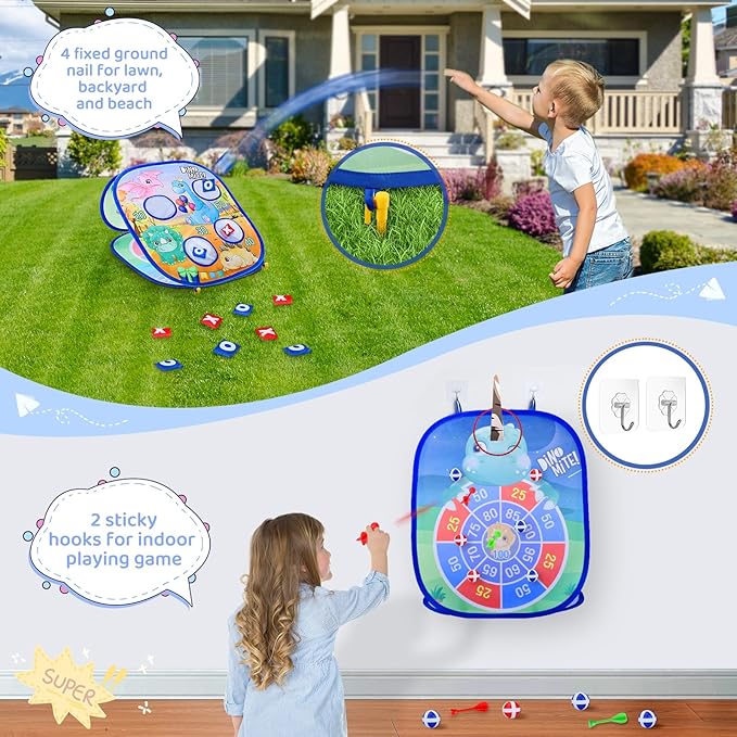 Animal 5 in 1 Bean Bag Toss Game for Kids - Cornhole Game Set Dinosaur/Unicorn Backyard Beach Yard Outdoor Toys Boys Girls Birthday Party Supplies for Toddlers Ages 3 4 5 6 Year Old