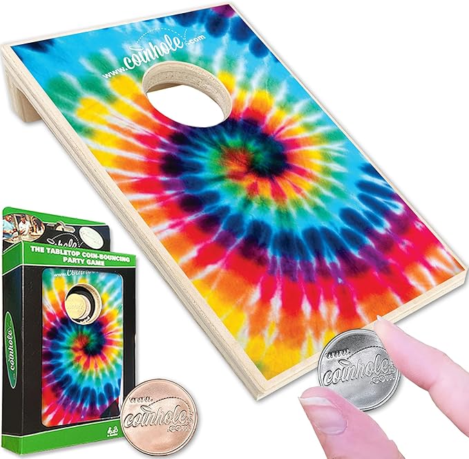 Desktop Coin Bouncing Party Set | Tabletop Cornhole Board | Small Travel Game Includes Coins