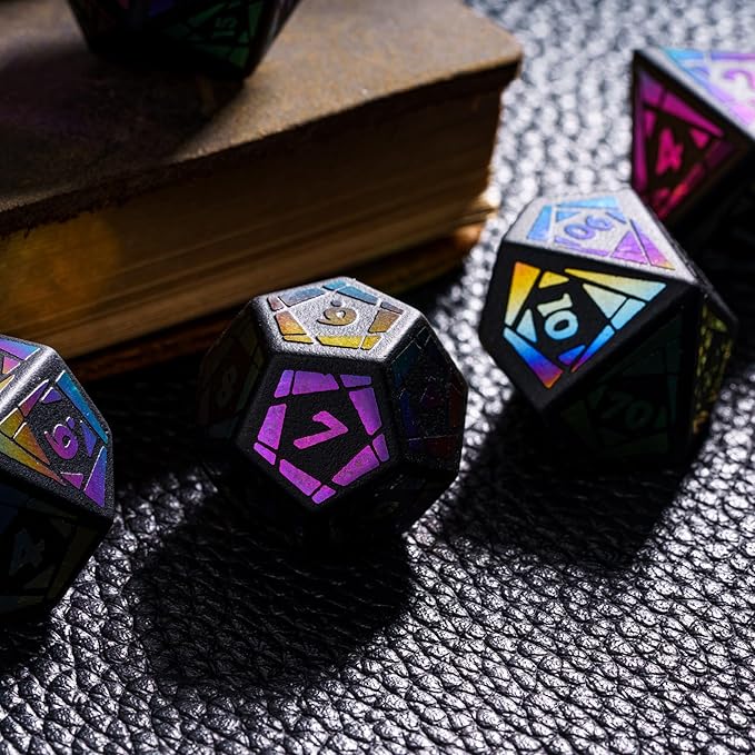 UDIXI Obsidian Dice Set, 7PCS Stone DND Dice with Colorful Pattern, Handmade Polyhedral Dice Set for D&D Dungeons and Dragons Role Playing Games and Other Tabletop Game