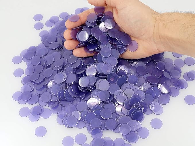 Regal Bingo Plastic Bingo Chips 1000 Pcs - Clear Transparent Counters Game Chips Set for Board Game - Fun Family Bingo Night - 3/4 Inch Purple Color