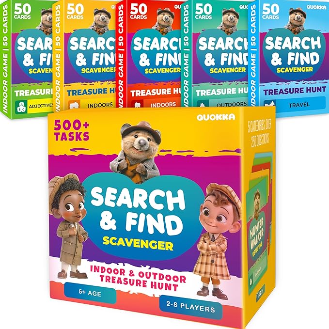 QUOKKA Scavenger Hunt for Kids Ages 4-8 - 250+ Indoor Outdoor Activities for Kids Ages 6-8 - Camping Backyard Outdoor Games for 3-6 Year Olds - Pocket Travel Toys for Boys Girls and Family