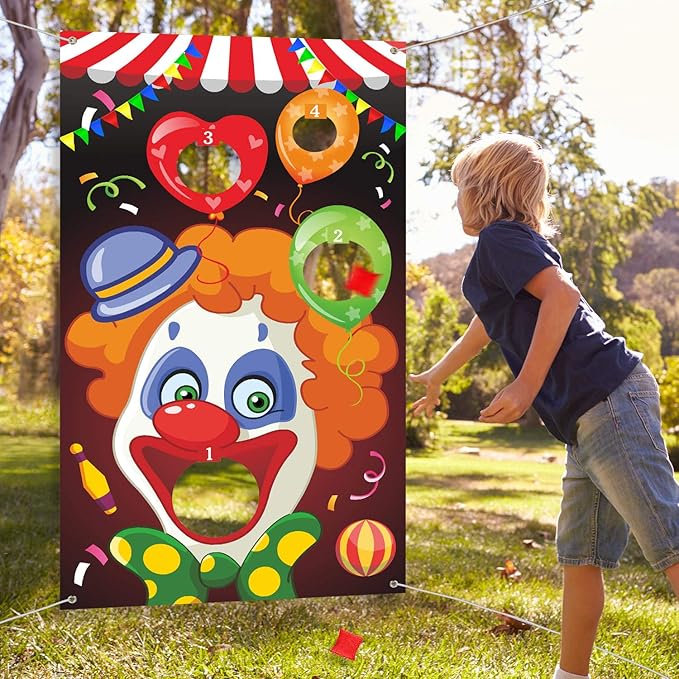 Blulu Carnival Toss Games Banner with 3 Bean Bags Carnival Game for Kids and Adults Circus Theme Party Decorations for Birthday Family Fun Throwing Indoor Outdoor