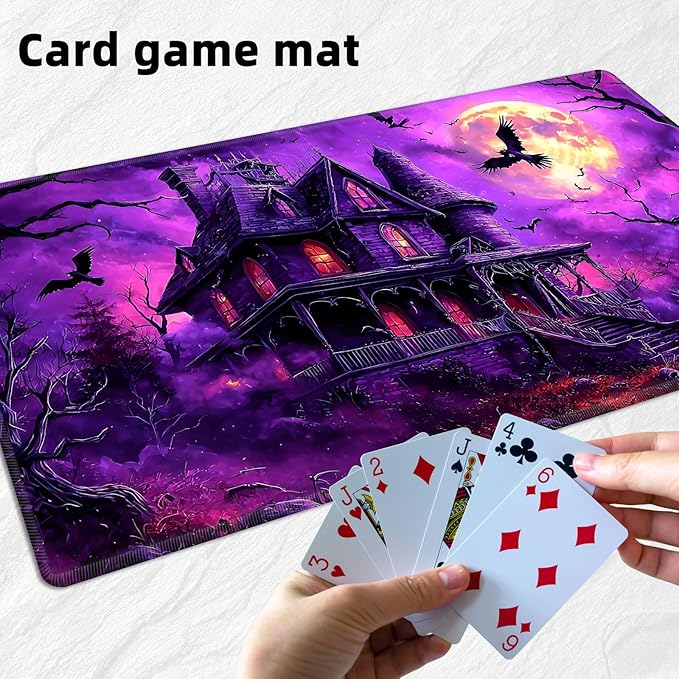 for MTG Playmat with Storage Bags, Card Playmat for TCG Card Playing Game,Rollable & Foldable for PTCG and Board Game Mat for Cards,Non-Slip Haunted House Desk Mat for Home Office