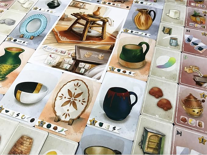 Pencil First Games: Sunrise at The Studio - Pottery Set Collection & Drafting Board Game, Cozy Small Box, Solo Mode, Ages 14+, 1-4 Players, 20 Min