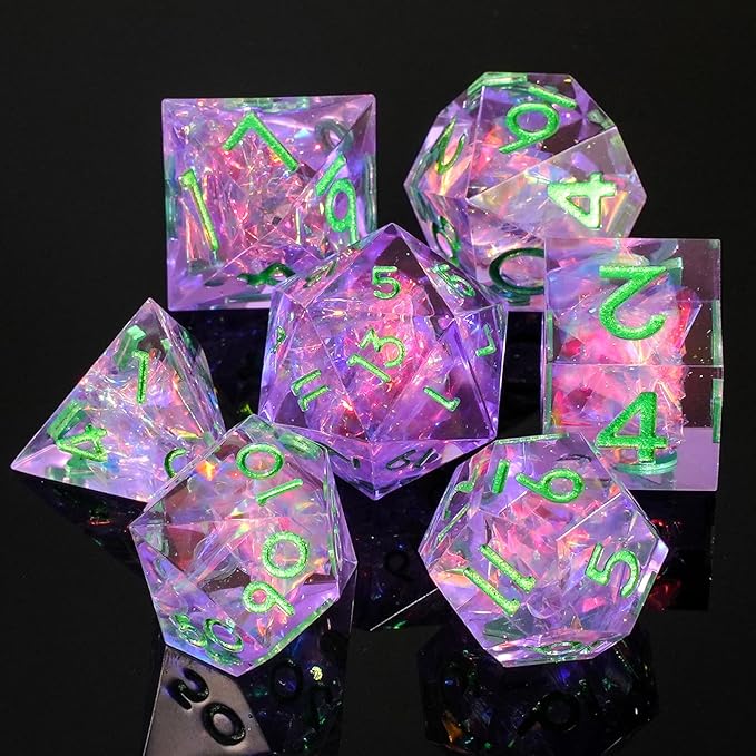 DND Dice Set Sharp Edged Dice Set of 7 DND Faceted Dice Golden Numbers and Beautiful Iron Box Perfect for Dungeons & Dragons RPG and Board Game(Purple Green)