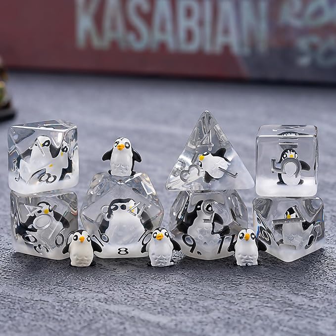 Penguin DND Resin Dice Set, Polyhedral D&D Dice Penguin Dice D and D for Dungeons and Dragons MTG RPG Board Games