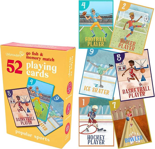 Upbounders- Sports Go Fish Cards for Boys Girls, Beginner Matching Pairs Family Game for Toddlers, Fun Numbers Flash Cards with Diverse Children