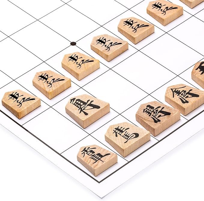 Yellow Mountain Imports Wooden Shogi Japanese Chess Game Traditional Koma Playing Pieces with Paper Shogiban