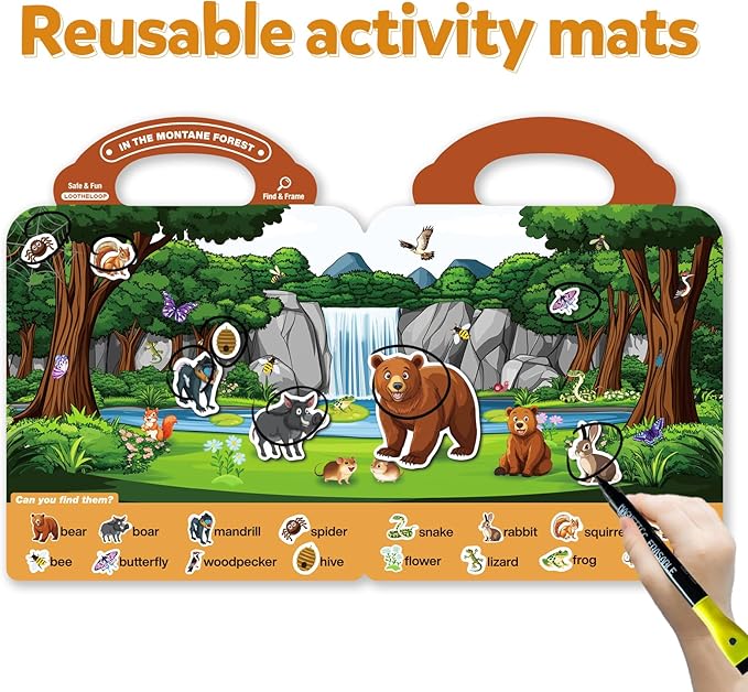 Reusable Search Game and Find Sticker Books for Kids 3-5, Educational Preschool Learning Car Airplane Road Trip Activities for Toddlers Travel Toys 2-4 Year Old, Christmas Birthday Gift for Girls Boys