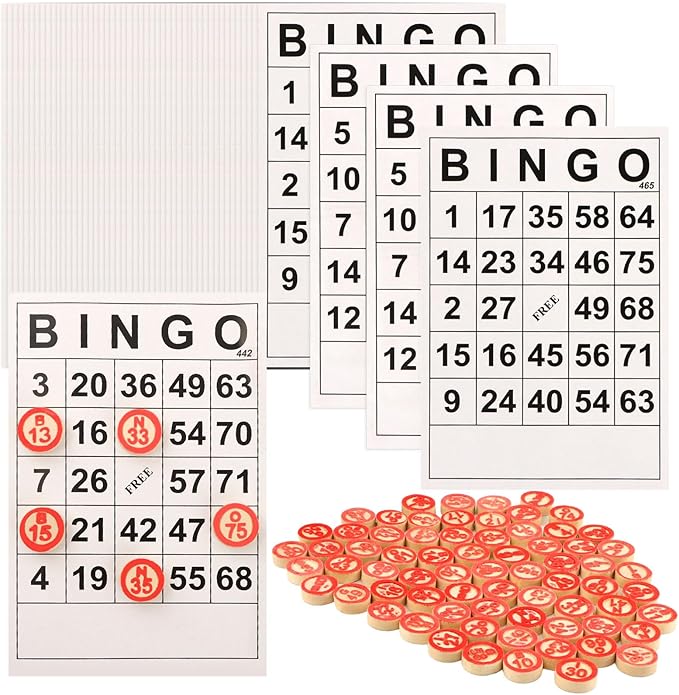 Bingo Board Game, Classic Bingo Cards, Vintage Wooden Bingo Game for Parties Group Games, with 40 Bingo Number Cards and 75 Chess