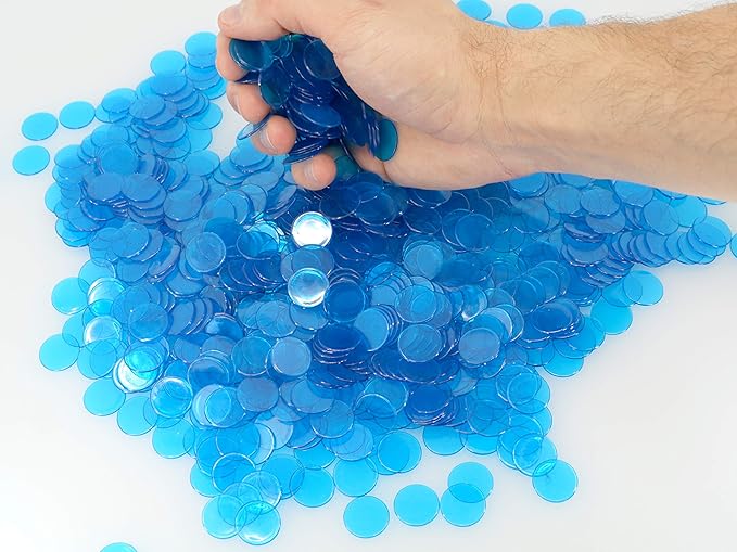 Regal Bingo Plastic Bingo Chips 1000 Pcs - Clear Transparent Counters Game Chips Set for Board Game - Fun Family Bingo Night - 3/4 Inch Blue Color