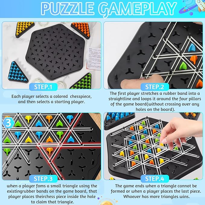 Triangle Chess Game, Geometric Chess Game, Innovative Rubber Board Game Portable Travel-Friendly Fun for Kids and Adults for Family Game Nights, 2 to 4 Players