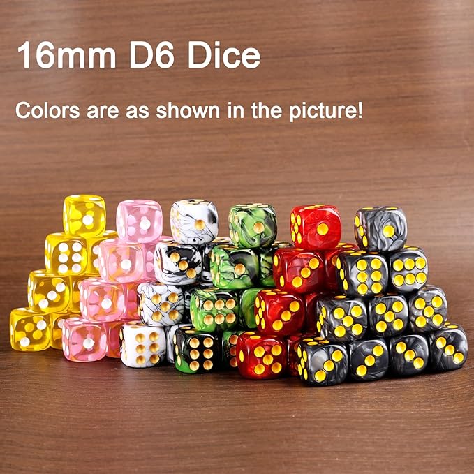 24 of Pack 16MM 6 Sided Dice Set,Two Colours D6 Game Dice Set, 6 Sided Standard Dices for Yahtzee, Bunco or Teaching Math,with Portable Dice Pouch(Black and White)